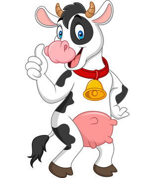 Cartoon funny cow giving thumbs up