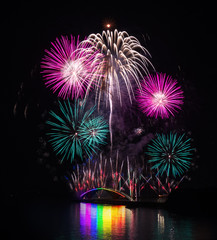 Taiwan, Penghu International Ocean Fireworks Festival, Rainbow Bridge, Magong Guanyinting Recreation Area, long exposure, new year concept