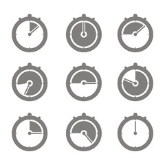 Set of monochrome icons with stopwatch for your design