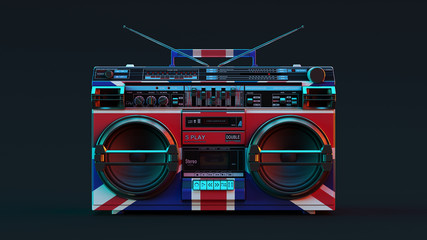 Boombox With UK Flag Moody 80s lighting 3d illustration