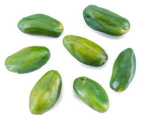 Green pistachio nuts without pistachio shell.