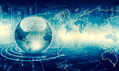 Best Internet Concept of global business. Globe, glowing lines on technological background. Wi-Fi, rays, symbols Internet, 3D illustration