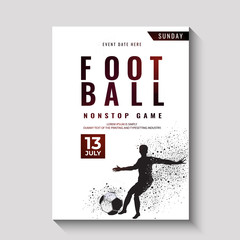 Football championship poster, banner or flyer design with silhouette of a footballer kicking the ball.