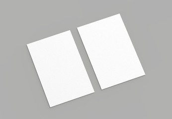 Business card mock up isolated on gray background. Vertical. 3D illustrating.