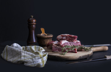 Raw pork ribs with a rosemary