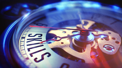 Obraz premium Skills - Wording on Watch. 3D Illustration.