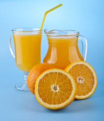 orange juice on a blue background