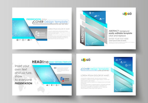 Set of business templates for presentation slides. Abstract vector layouts in flat design. Chemistry pattern, connecting lines and dots, molecule structure, medical DNA research. Medicine concept.