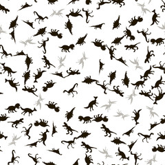 Vector seamless  pattern. Dinosaurs. T-REX,  Tyrannosaur, Velociraptor, Triceratops, Brontosaurus, Parasaurolophus, Stegosaurus, Pteranodon.