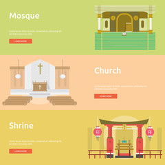 Naklejka premium Religion Banner Design | Mosque, Church and Shrine