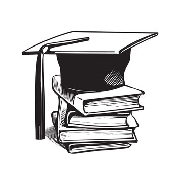 Academic graduation cap on stack of books