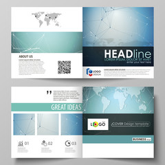 The minimalistic vector illustration of the editable layout of two covers templates for square design brochure, flyer, booklet. Chemistry pattern, connecting lines and dots. Medical concept.