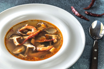 Portion of thai tom yum soup