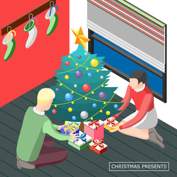 Christmas Presents Isometric Background