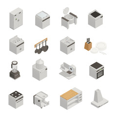 Kitchen Equipment Isometric Icons Set