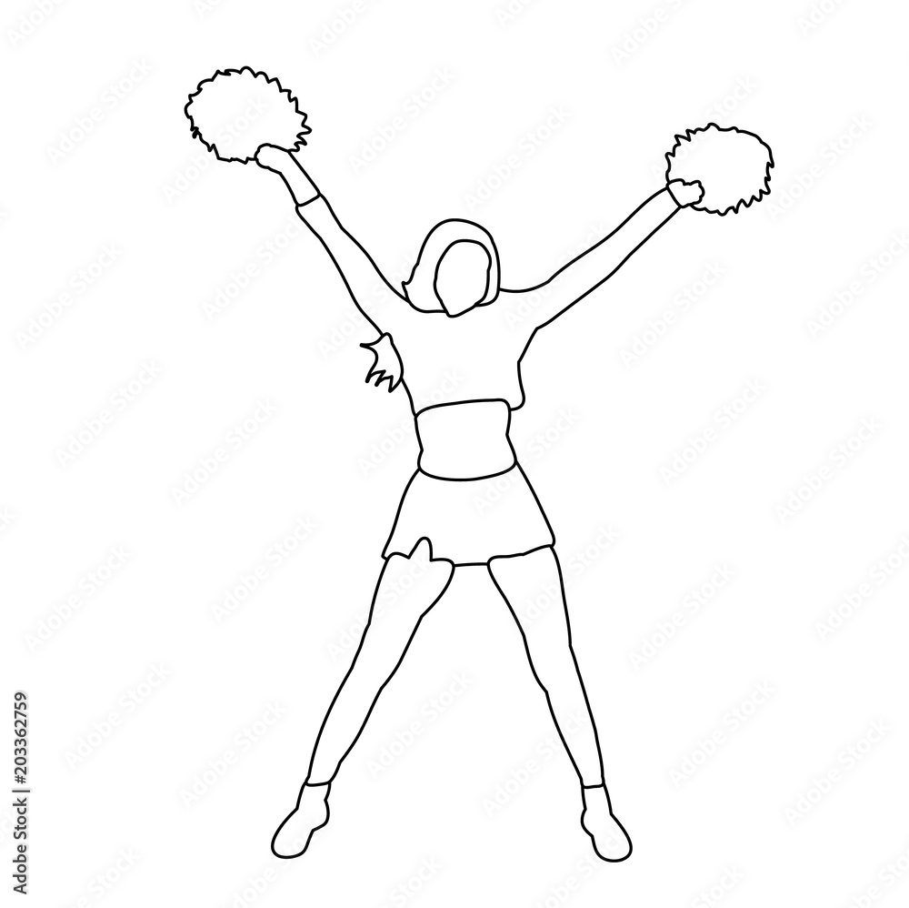 Sticker sketch girl cheerleader dancing, icon