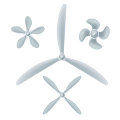 Aircraft screw set. Airplane propellers on white background. Vector illustration.