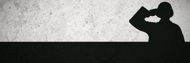 Composite image of portrait of confident soldier giving salute