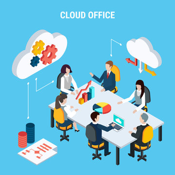 Cloud Office Isometric Poster