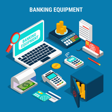 Banking Equipment Isometric Composition