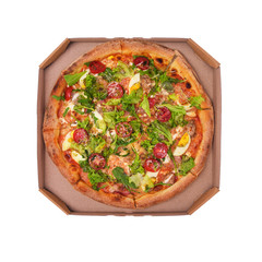 Pizza in box isolated.
