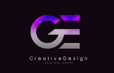 GE Letter Logo Design. Purple Texture Creative Icon Modern Letters Vector Logo.