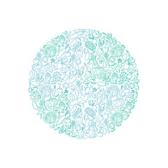 Globe shape Vegetable pattern set illustration kids hand drawing concept design green and blue color, isolated on white background, vector eps 10