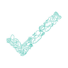 Check mark sign symbol Vegetable pattern set illustration kids hand drawing concept design green color, isolated on white background, vector eps 10