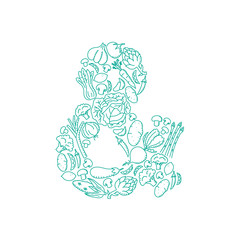Ampersand sign symbol Vegetable pattern set illustration kids hand drawing concept design green color, isolated on white background, vector eps 10