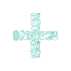 Plus sign symbol Vegetable pattern set illustration kids hand drawing concept design green color, isolated on white background, vector eps 10