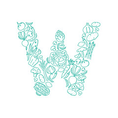Naklejka premium Alphabet Vegetable pattern set letter W illustration kids hand drawing concept design green color, isolated on white background, vector eps 10
