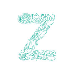 Alphabet Vegetable pattern set letter Z illustration kids hand drawing concept design green color, isolated on white background, vector eps 10