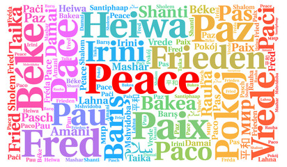 Peace word cloud in different languages 