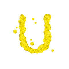 Alphabet Crystal diamond 3D virtual set letter U illustration Gemstone concept design yellow color, isolated on white background, vector eps 10