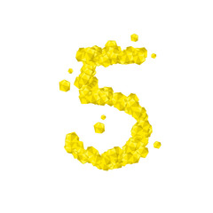 Obraz premium The letter number five or 5, in the alphabet Crystal diamond 3D virtual set illustration Gemstone concept design yellow color, isolated on white background, vector eps 10