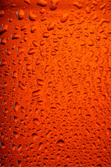 Macro image. Food and drink background. Texture of water drops and frost on the bottle of beer.