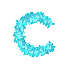 Alphabet Crystal diamond 3D virtual set letter C illustration Gemstone concept design blue color, isolated on white background, vector eps 10
