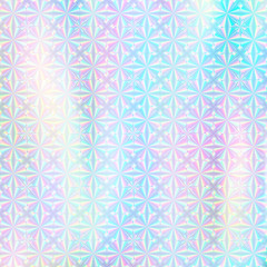 Holographic paper. Hologram sticker texture. Multicolor background. Geometric texture. Trendy backdrop. 80s. 90s. Certificate label. Quality emblem background.