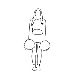 sketch girl cheerleader dancing, icon, isolated, vector