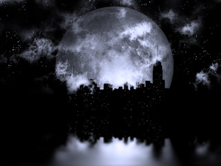 Fototapeta na wymiar Full moon night city