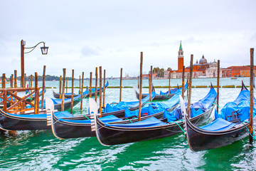 Fototapeta na wymiar Gondolas near Saint Mark square in Venice