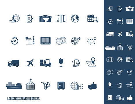 Logistics service icon set. Fast delivery and quality service transportation. Shipping vector icons for logistic company.