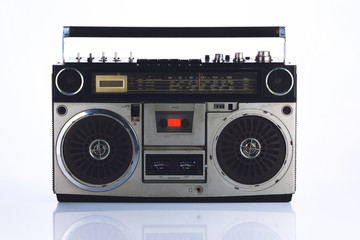 Stylish retro boombox on white