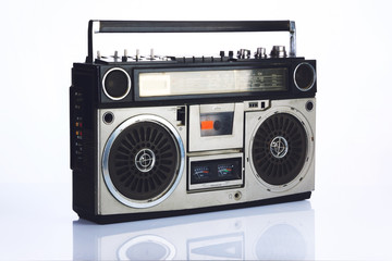 Stylish retro boombox on white