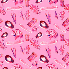 Vegetables Seamless Pattern with Stripes. Repeatable Pattern with Healthy Food. 