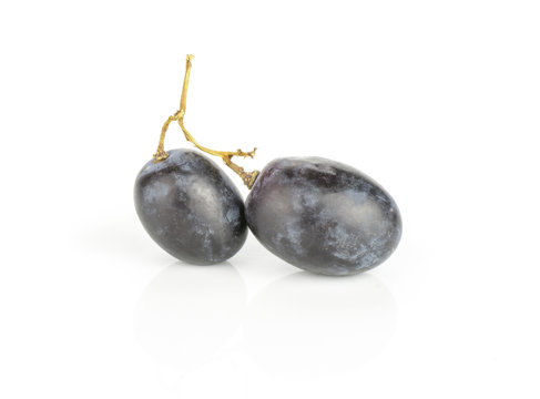 Black grape two berries (autumn royal variety) isolated on white background.
