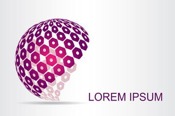  Abstract technology logo stylized spherical surface with abstract shapes.