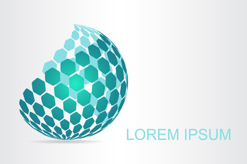  Abstract technology logo stylized spherical surface with abstract shapes.