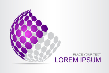  Abstract technology logo stylized spherical surface with abstract shapes.