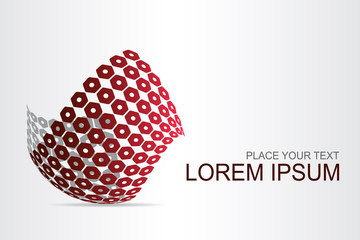  Abstract technology logo stylized spherical surface with abstract shapes.